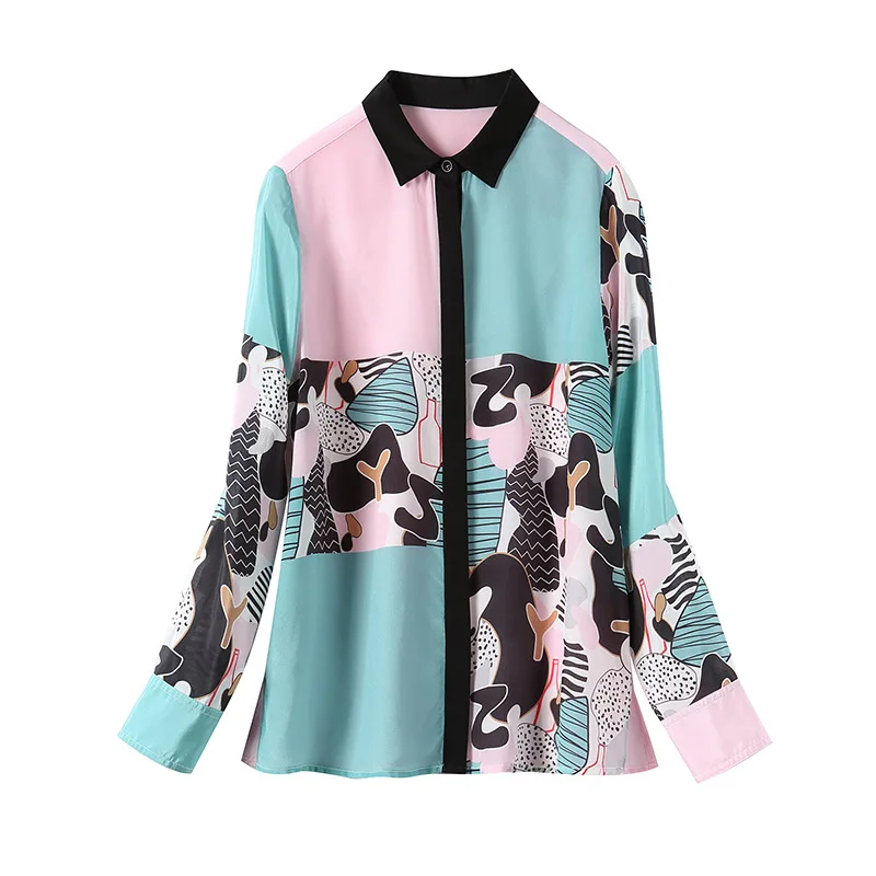 

2020 Spring Women's Long Sleeved Luxury Real Silk 100% Shirts and Blouses Casual Turn Down Collar Tops
