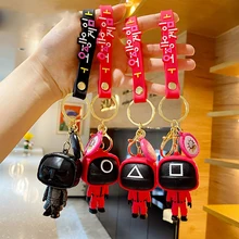 Porte clés de jeu de calmar pour hommes, masque, breloques, accessoires, Cosplay, soldat, rond, 6, jouets, cadeau pour enfants