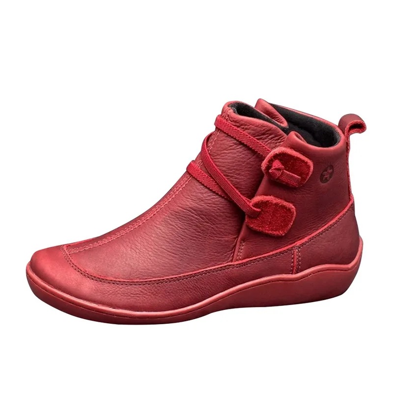 Новинка года; женская прогулочная обувь; полусапожки; женские ботинки с круглым носком; ботинки на низком каблуке; Модные женские зимние ботинки на шнуровке; ботильоны - Цвет: Красный