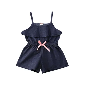 

Toddler Kid Baby Girl Rompers Summer Clothes Ruffle Sleeveless Romper Jumpsuit Short Denim Pants Outfit 1-4Years