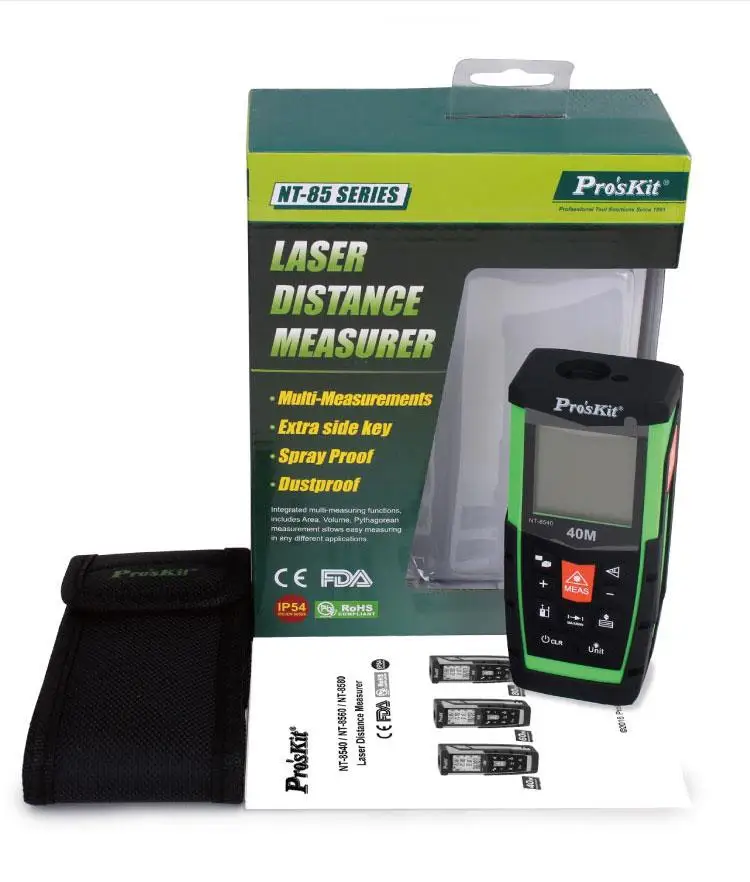 Pro'sKit NT-8540/NT-8560/NT-8580 лазерный дальномер профессиональный лазерный инфракрасный дальномер Hnadheld 40 м/60 м/80 м