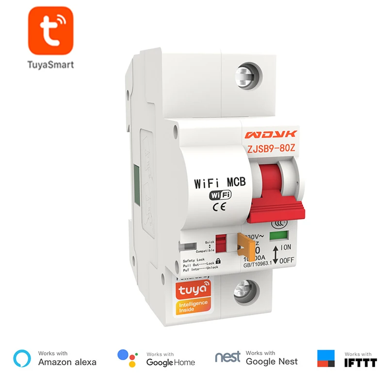 

1P Smart WIFI Circuit Breaker IoT Air Switch Smart Life/tuya Smart APP Control Support Amazon Alexa Google Home