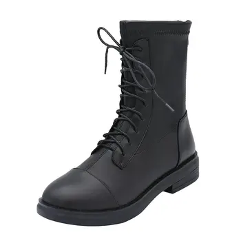

2020 Women Genuine Leather Ankle Boots Autumn Winter Warm Round Toe High Heels Chelsea Boots Motorcycle Boots Shoes Woman