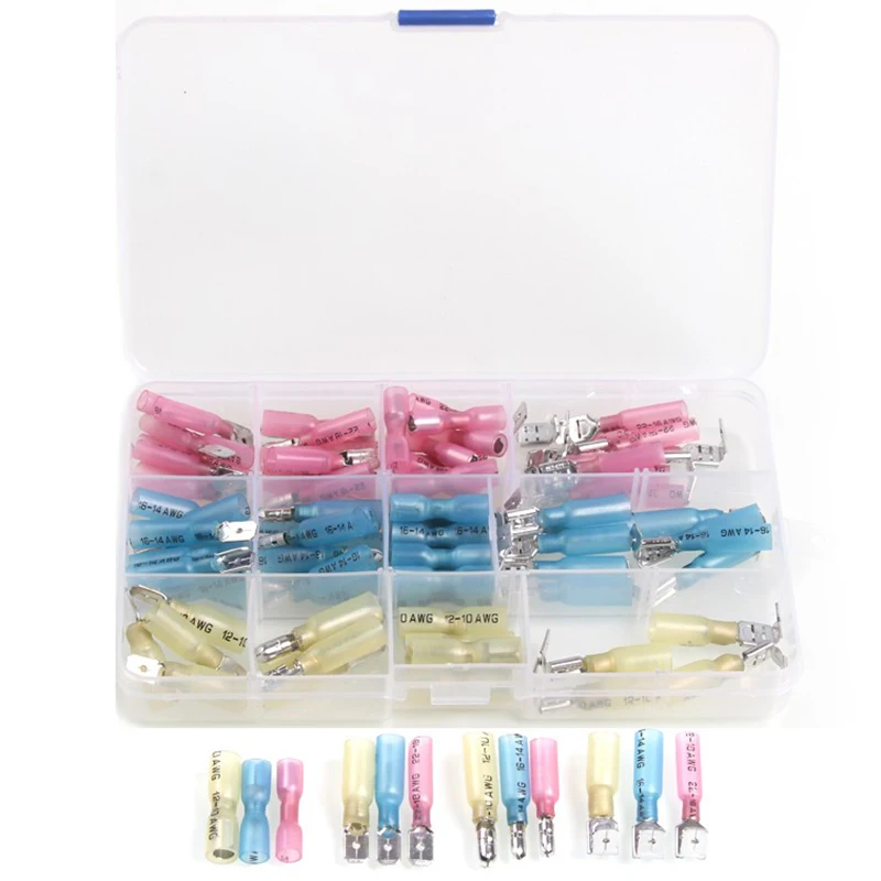 

100Pcs Heat Shrink Wire Connectors Kit,Insulated Electrical Wire Terminals,Waterproof Ring Fork Hook Butt Terminals Solderless M