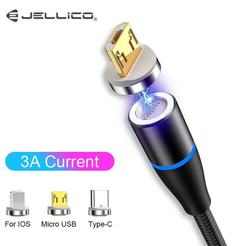 Jellico светодиодный кабель для быстрой зарядки Магнитный кабель usb type C Магнитный кабель USB кабель микро-зарядного устройства для iPhone samsung huawei