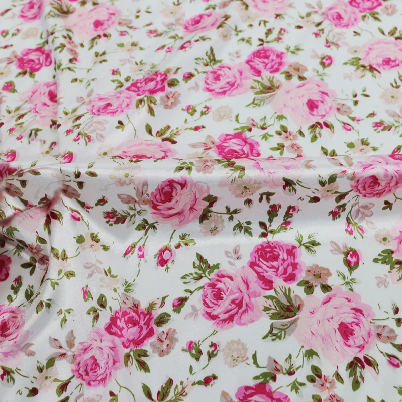 100 см* 120 см розовый цветочный атлас Ткань мягкая платье рубашка шарф материал Шармез тильда