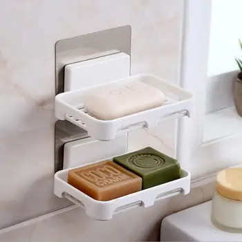 

Soap Holder Drain Sponge Dish Bathroom Kitchen Organizer Wall Mounted Storage Box Rack Hanging Shelf Sticker Hanger