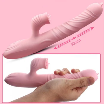 Heating Telescopic Dildo Vibrator Clitoris Stimulator Tongue Licking Vibrator G Spot Sex Toys for Women Oral Licking Vagina 4