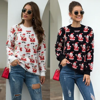 

Hirigin Women's Santa Crew Neck Long Sleeve Sweater Loose Knit Pullover Jumper Tops
