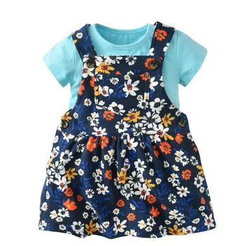

Summer Baby Girls Clothes Suits Infant Kids Cotton Suits Cute Short T-Shirt+ Floral Overalls Dress 2Pcs Children Kids Suits