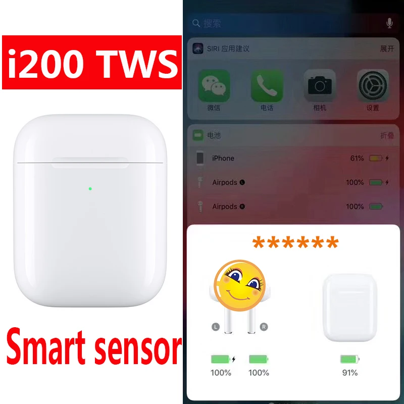 

i200 tws wireless bluetooth earphones air 2 replica 1:1 clone original earpiece Super Sound Smart Sensor earbuds bass earphones