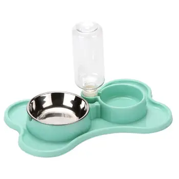 

Dog Cat Double Bowls Food Feeder Stainless Steel Bowl with No-Spill Silicone Mat A69E