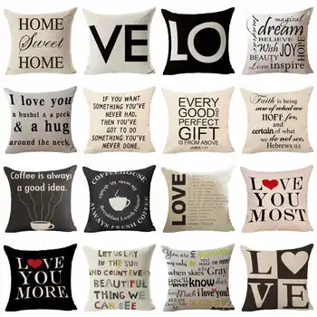 

Letter Words Pillow Cover Cotton Linen Cushion Case Pillowcase Hidden Zipper Closure Soft Room Decor