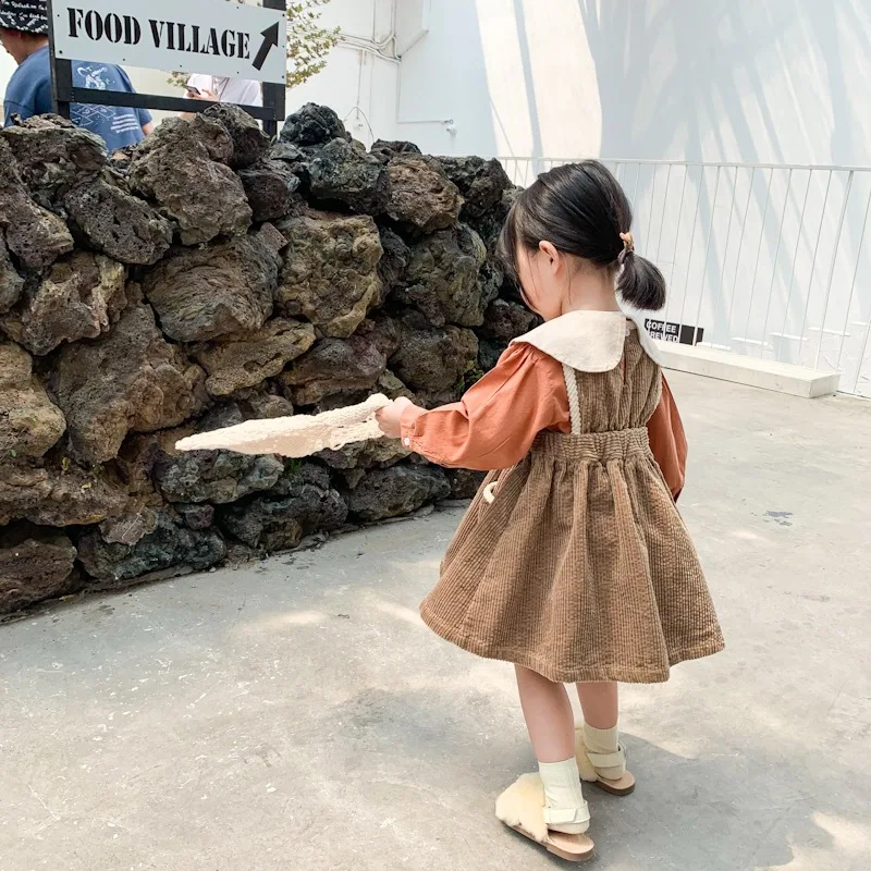 Caramel Kids Girls Fall Corduroy Dress Toddler Girl Winter Vintage Embroidered Dress Quality Baby Girl Autumn Clothes Pocket