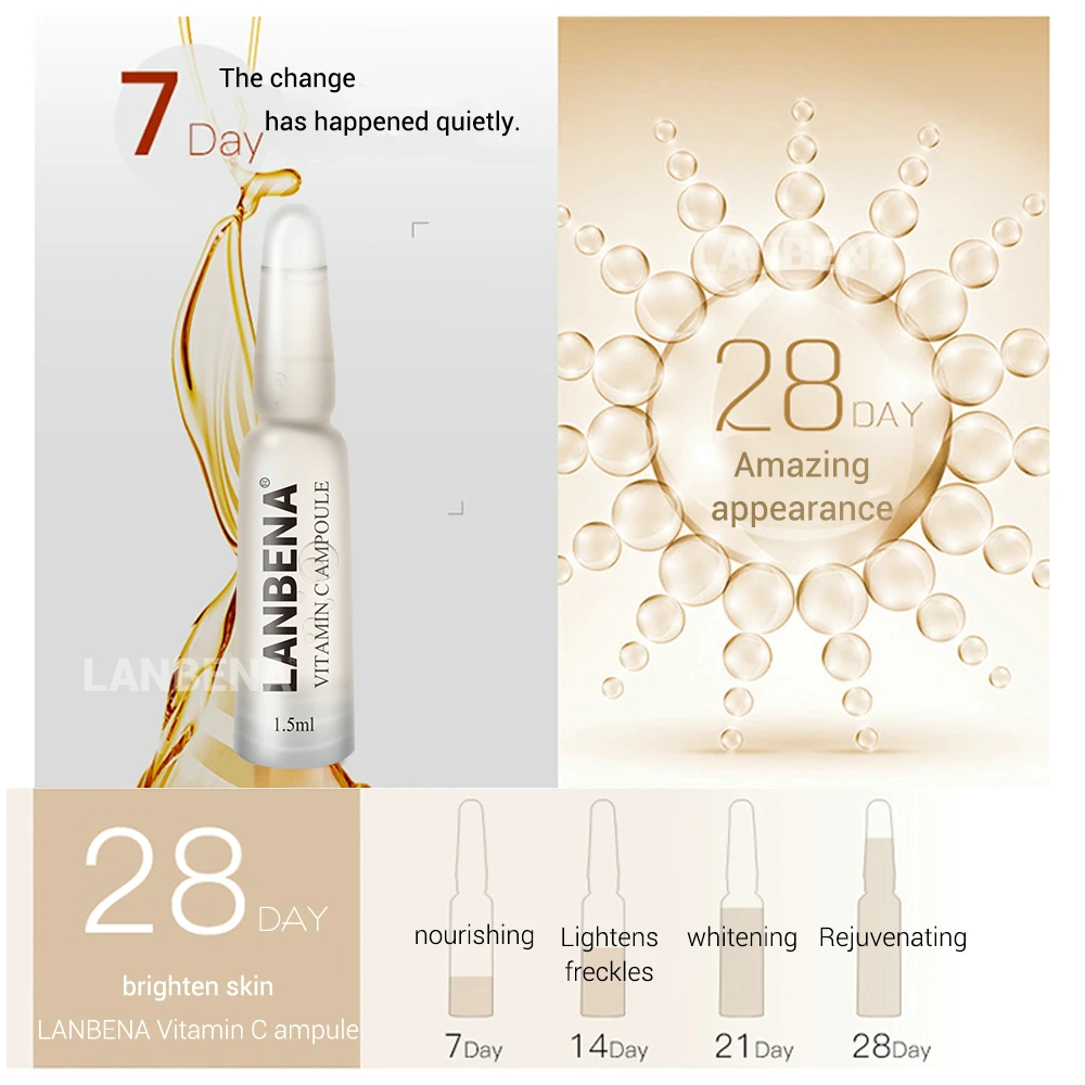 Lanbena Vitamin C Ampoule Serum Whitening Moisturizer Remover Freckle Speckle Fade Dark Spots Anti-aging Nourishing For 7 Days Lanbena Vitamin C Ampoule Serum Whitening Moisturizer Remover Freckle Speckle Fade Dark Spots Anti-aging Nourishing For 7 Days