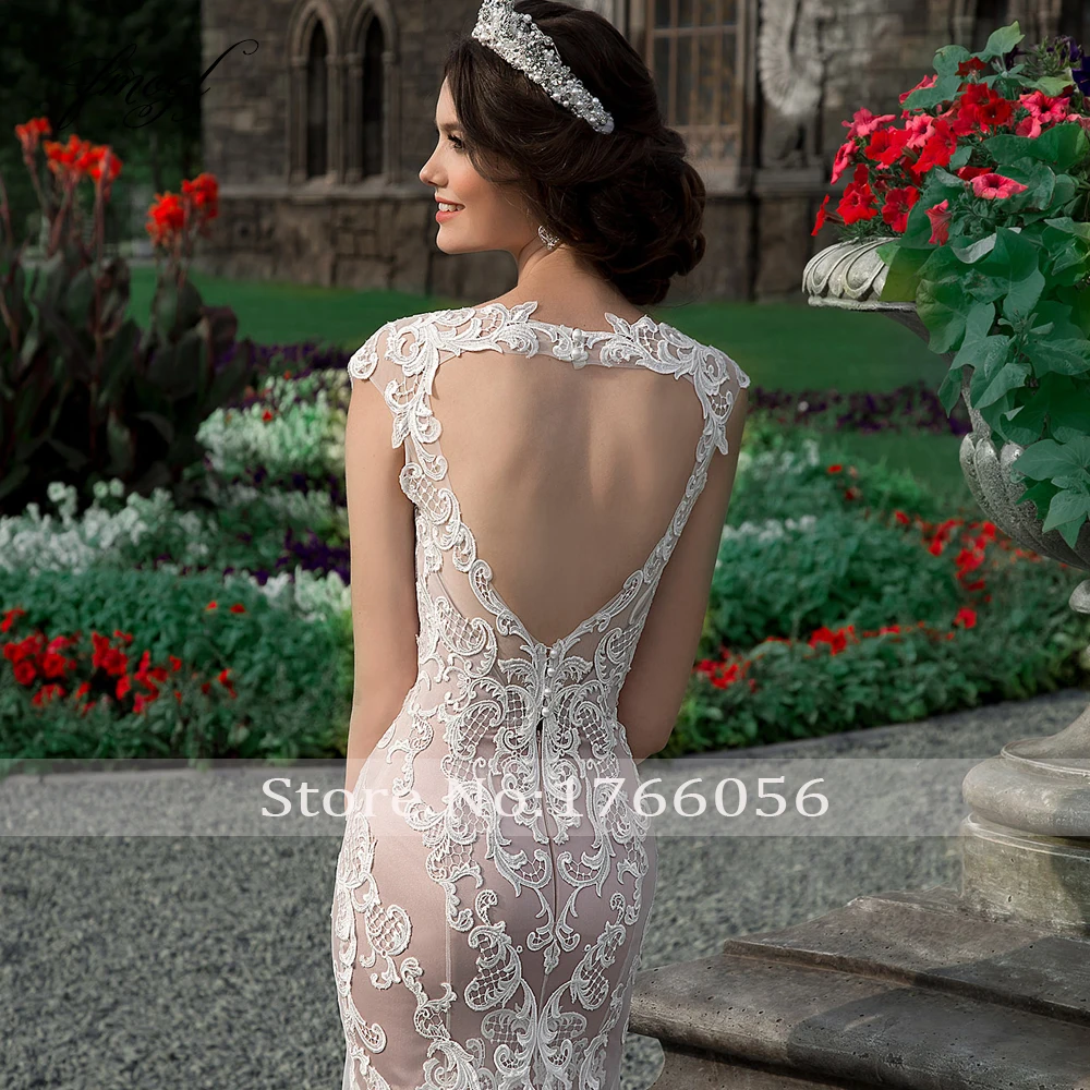 Fmogl Sexy Backless See Through Lace Mermaid Wedding Dresses Luxury Appliques Sweep Train Vintage Trumpet Bridal Gowns