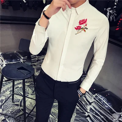 Chemise Homme, нарядная рубашка, мужские Гавайские рубашки с длинным рукавом, мужские облегающие рубашки, мужские рубашки с цветочным принтом, дизайнерские рубашки Kemeja Pria