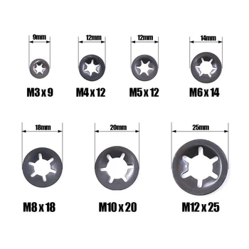 

New 340Pcs Internal Tooth Starlock Washers Quick Speed Locking Washers Push on Speed Clips Fasteners Assortment Kit,Black Oxide