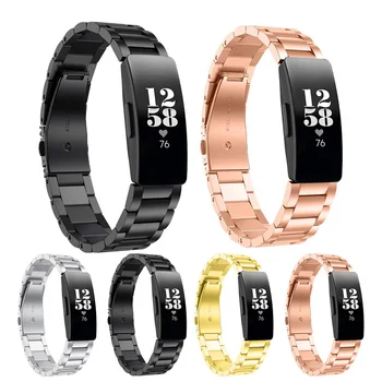 

Suitable for Fitbit Inspire HR Smart Watch Three Beads Slingshot Buckle Stainless Steel Watch Band Chain Metal Watch Strap