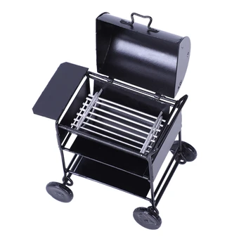 

1:12 Dollhouse Miniatures Mini Picnic Barbeque BBQ Roasting Oven Metal Kicthenware Accessories Black