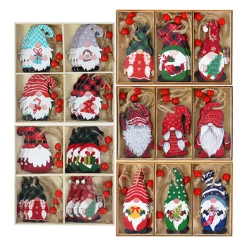 9/12pcs Navidad Christmas Tree Decorations Gnomes Wooden Pendants Ornaments , Papa Noel 1