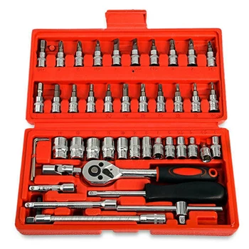 

Ratchet Wrench Socket Set Hardware Repairing Sleeve Box Kit Hand Tools 46pcs