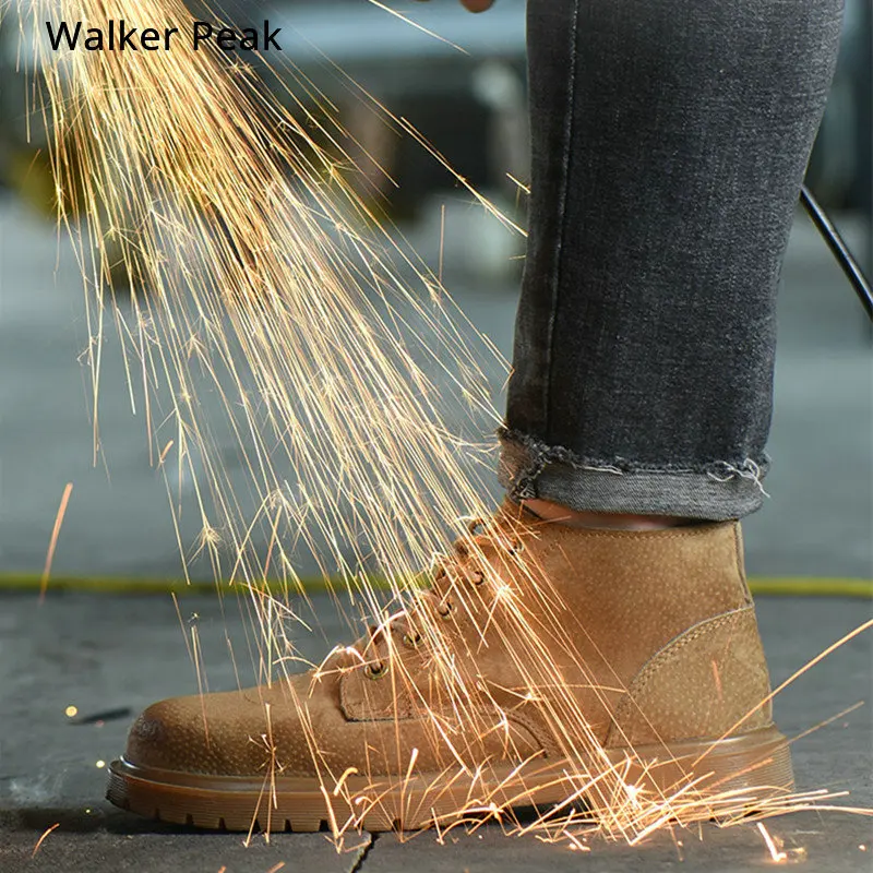 Размер 37-46, защитные ботинки рабочие ботильоны из натуральной кожи с прокалывающимся стальным носком Мужская и женская обувь уличная зимняя теплая обувь