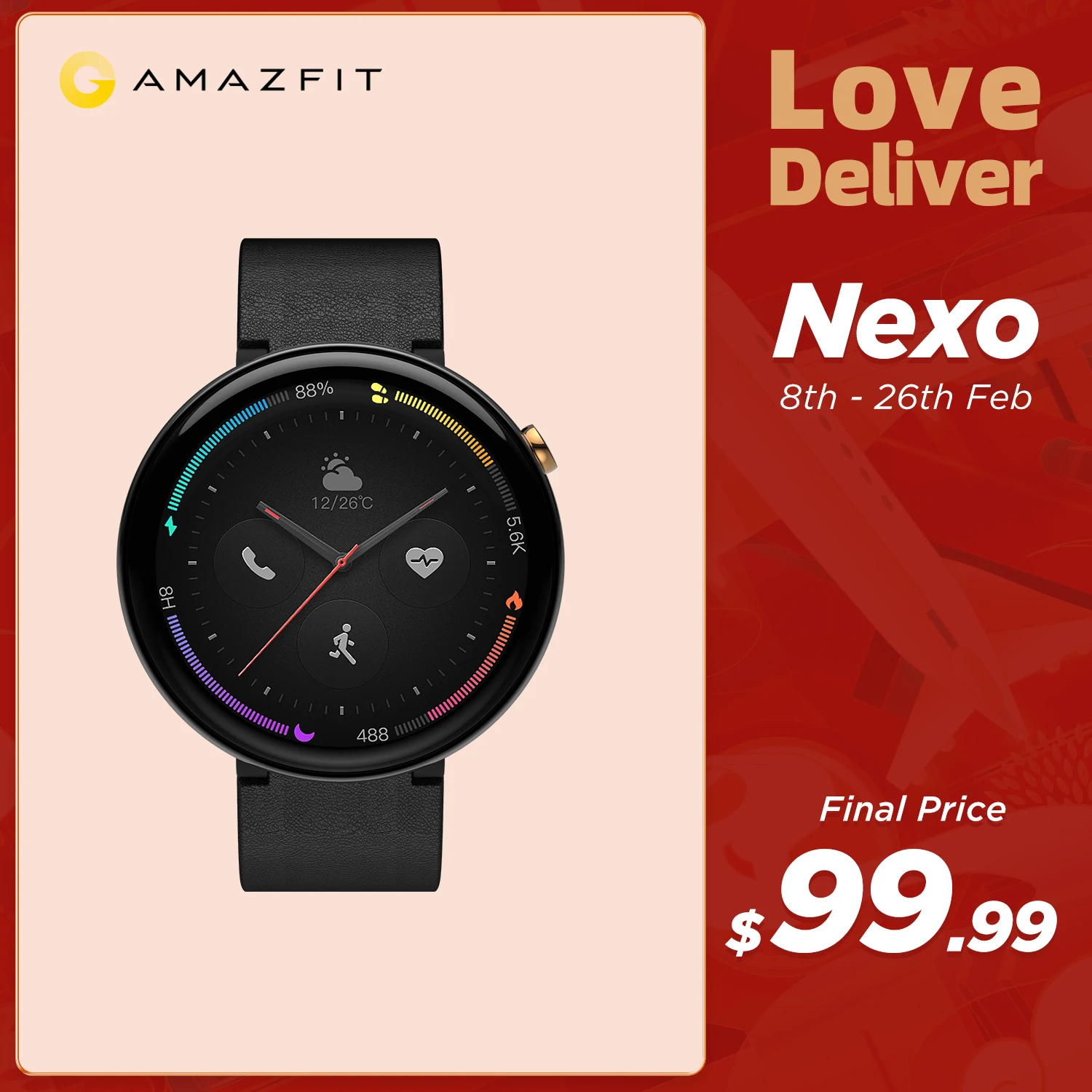 US $101.99 Original Global Amazfit Nexo Smartwatch Ceramics Bezel 10 Sports Modes GPS Glonass 139 inch AMOLED Display for Android phone