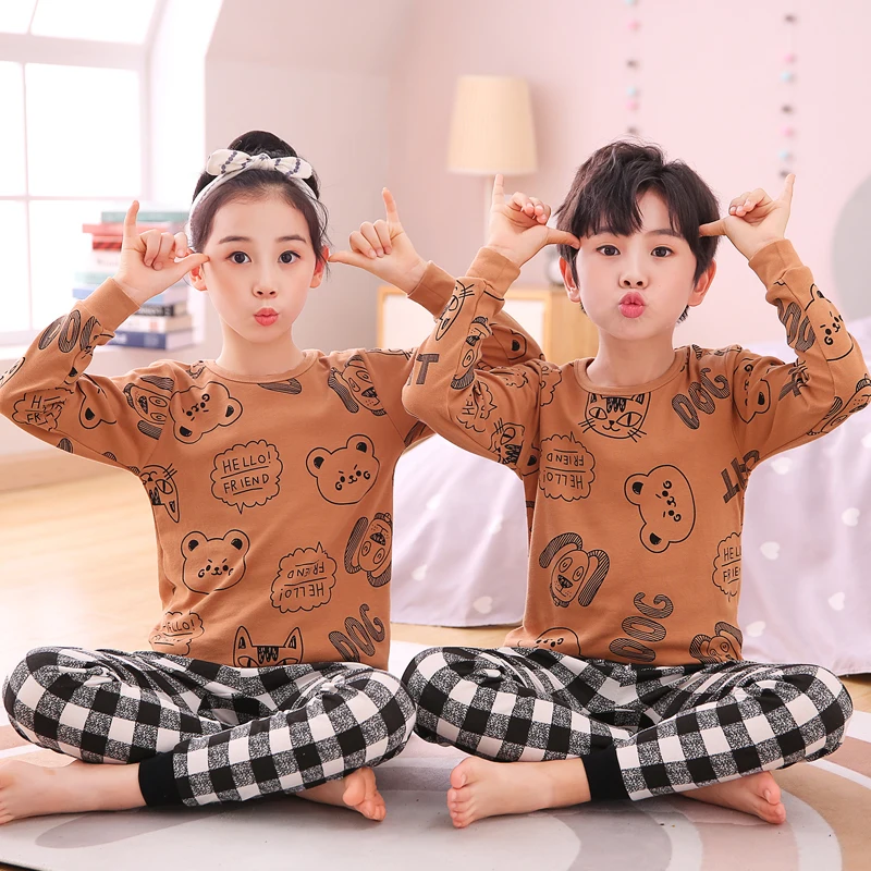 Boys Girls Pajamas Autumn Winter Long sleeve Children's Clothing Sleepwear Cotton Pyjamas Sets For Kids 2 4 6 8 10 12 14 Years baby nightgown newborn