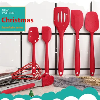 

Snowflake Christmas Style Silicone Kitchenware Non Stick Cooking Baking Silicone Spatula Set Pastry Cake Scraper Tool Food Tongs