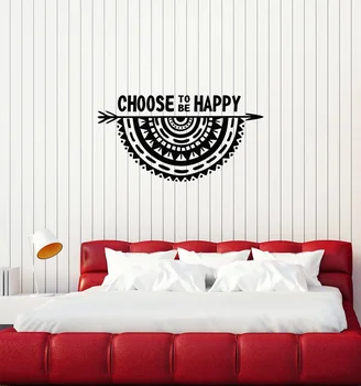 

Vinyl Wall Decals Mandala Arrow Ethnic Style Inspirational Quote Interior Stickers Mural "choose to be happy " Lettering LC1482