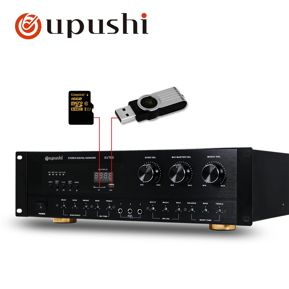 Oupushi профессиональный bluetooth караоке усилитель поддержка многоканальный микрофон вход и USB/SD карты двойной декодирование