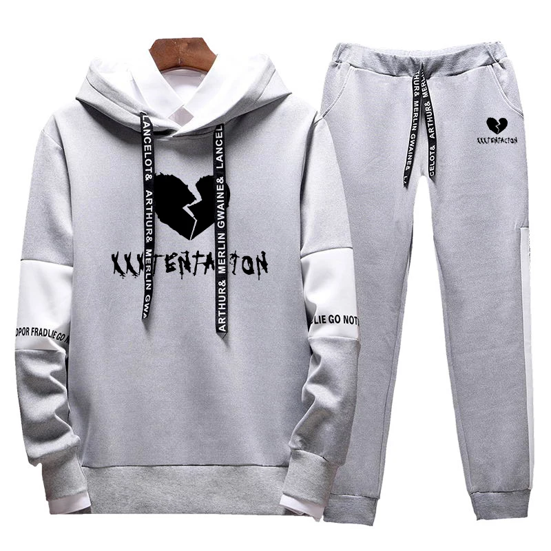 Men's new casual hip hop XXXTentacion printed sweatshirt set hoodies + pants 2 sets of pullovers Men's new casual hip hop XXXTentacion printed sweatshirt set hoodies + pants 2 sets of pullovers