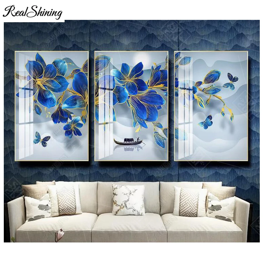 Blue Orchid Diamond Painting 3 pcs Full drill Square/Round Mosaic diamond picture embroidery 5d hanukkah gift FS7204 | Дом и сад