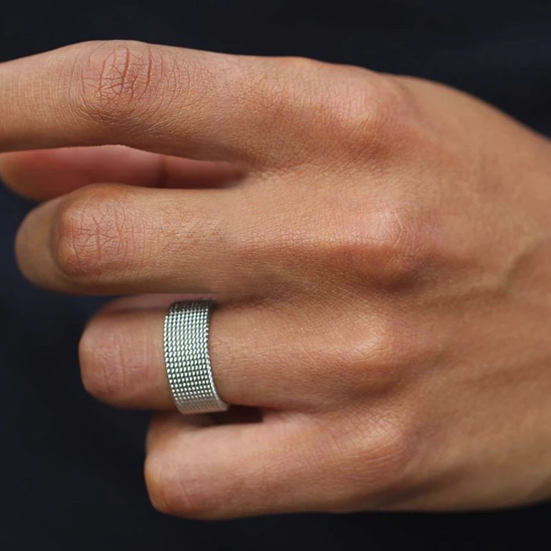FLEXIBLE STEEL RING MESH FLAT CHAIN BAND RING FOR MEN WOMEN JEWELRY|Rings| - AliExpress