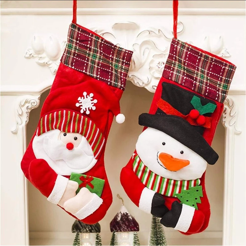 Christmas Decoration Gift Bag Christmas Socks Large Size Santa Claus Pattern Socks Christmas Bedside Socks Pendant