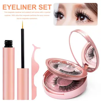 

2 Pair 3D Eyelash Magnetic Liquid Eyeliner& Magnetic False Eyelashes & Tweezer Set Waterproof Long Lasting Eyelash Extension