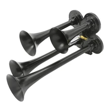 Loud 150db 4/Four Trumpet Train Air Horn for Any 12/24V Car Vehicles- Black