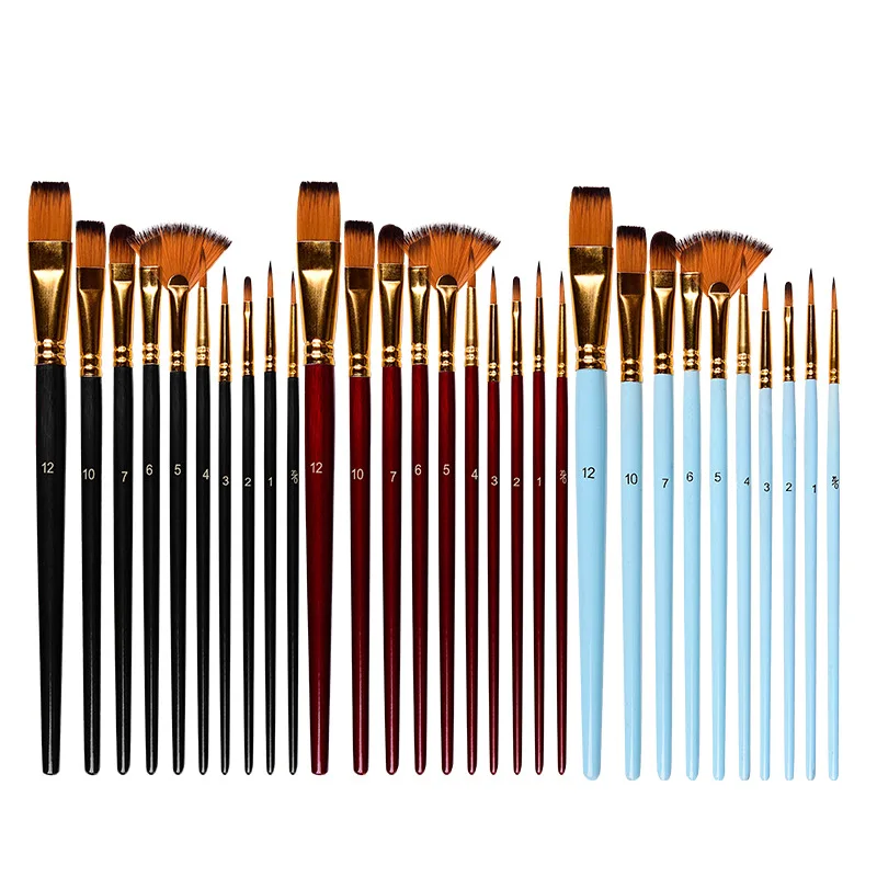 10Pcs Paint Brushes Set Nylon Hair Painting Brush Wooden Rod Oil Acrylic Brush Watercolor Pen Professional Art Supplies