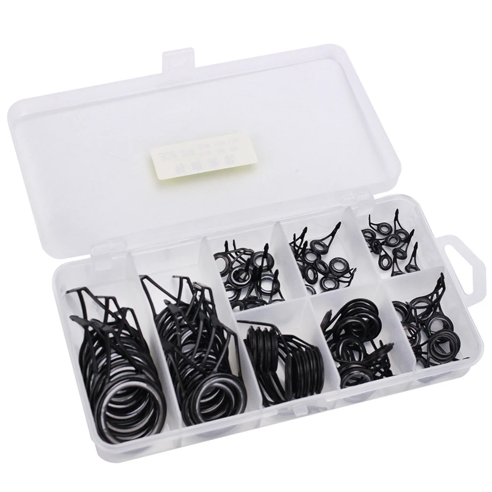 

75Pcs Fishing Rod Guide Tips Carbon Steel Frame with Ceramic Ring Rod Replacement Tip Eye Set