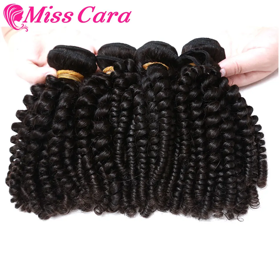 

4 Bundles Funmi Hair Peruvian Bouncy Curly Hair Weaves 100% Human Hair Bundles Can Be Dyed And Straighten Miss Cara non Remy