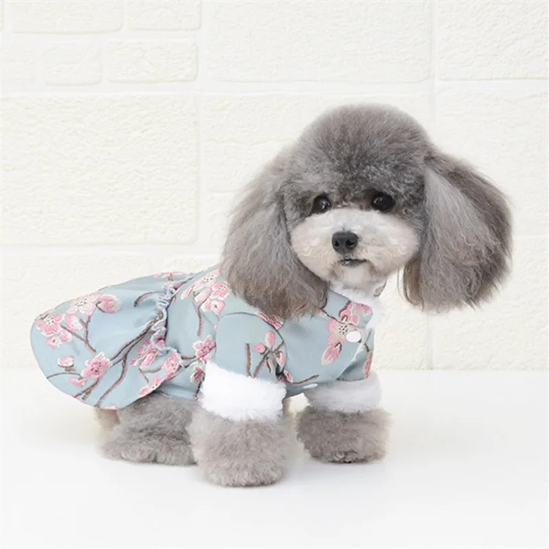 Китайский год одежда для собак Cheongsam Tang костюм для маленькой собачки Йоркский Померанский Пудель платье для собак зимний наряд для домашних животных Прямая поставка
