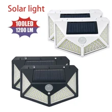 Applique murale solaire à 100 LED avec détecteur de mouvement, imperméable, luminaire décoratif d'extérieur, idéal pour un jardin ou une rue 