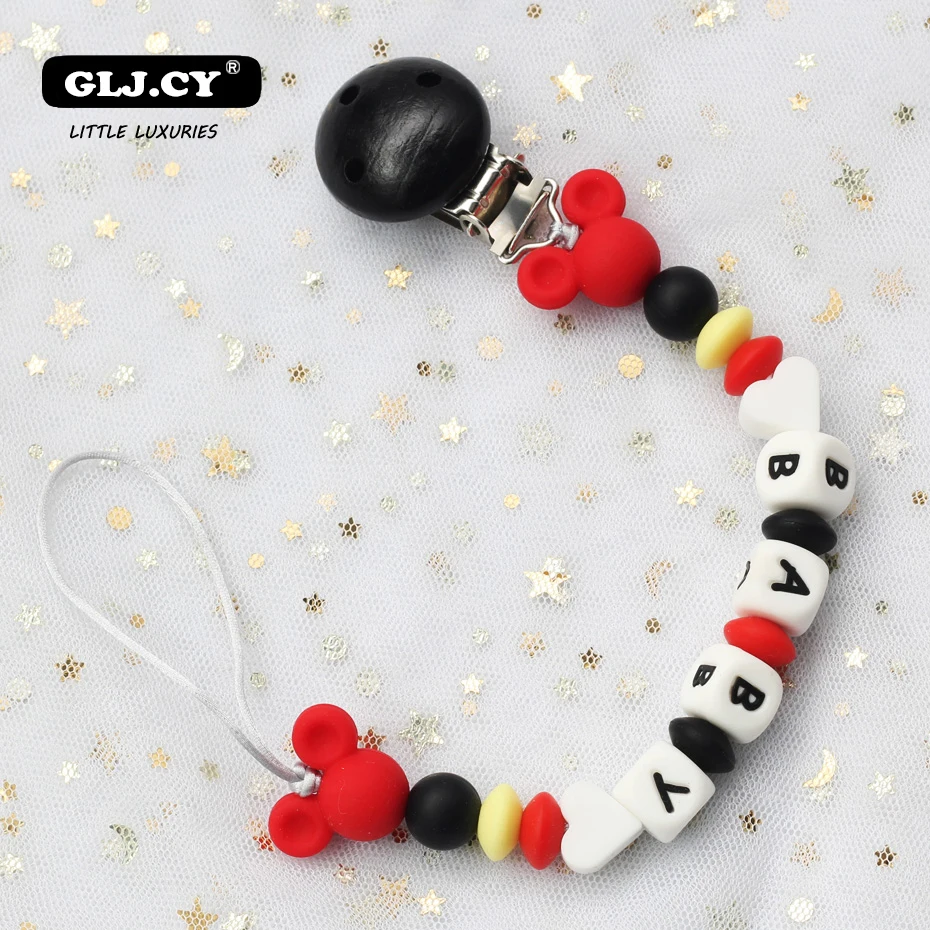 Chain Pacifier-Clip Dummy-Holder Teething-Beads Shower Gift Name Baby Silicone Personalized