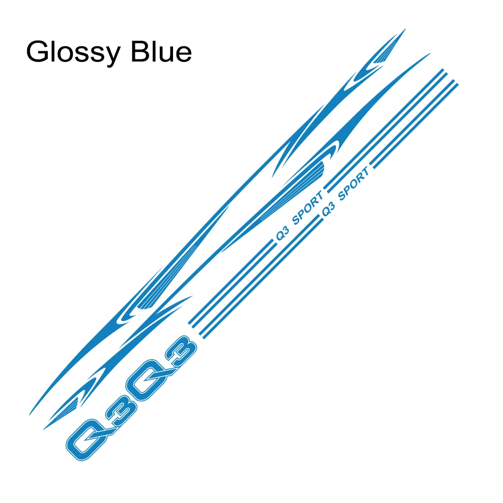 Glossy Blue 2 шт., автомобильная наклейка в длинную полоску для Audi Q3, Авто Виниловая пленка, наклейка на тело, гоночный спортивный стиль, автомобили, сделай сам, тюнинг, автомобильные аксессуары - Название цвета: Glossy Blue