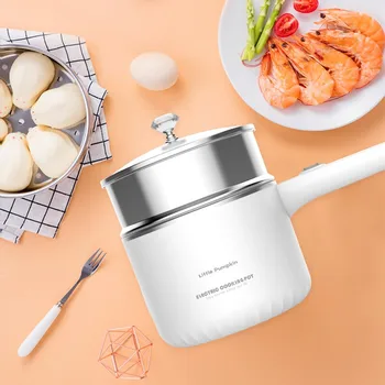

220V Electric Skillet Stainless Steel Hot Pot Mini Multifunction Rice Cooker Cooking Pot Machine Heating Pan Food Steamer