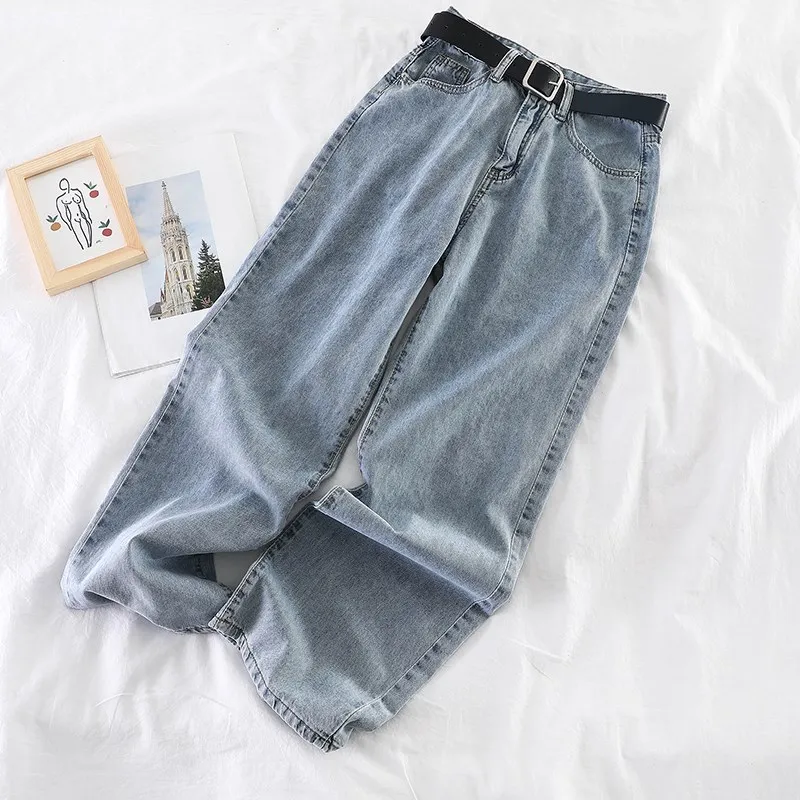 New Fashion Women's Denim Pants Casual High Waist Loose Straight Hole Jeans