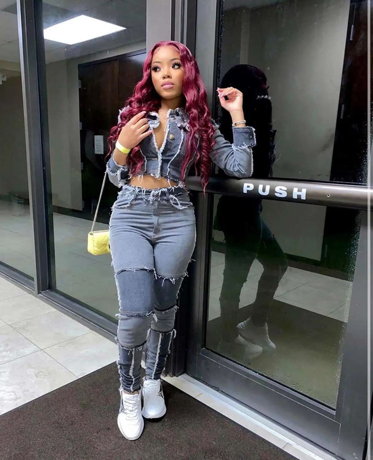 Women Denim Patchwork Jackets Jeans 