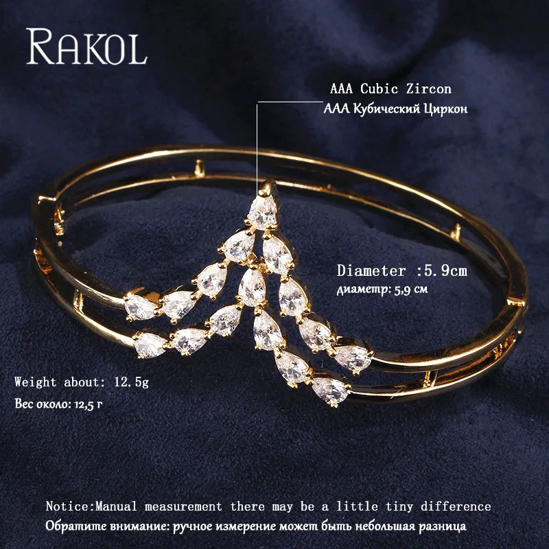 RAKOL New Arrival Triangle Shape Exquisite Micro Pave Setting Cuff Bracelets Bangle Women And Cuff Ring Jewelry Bijoux