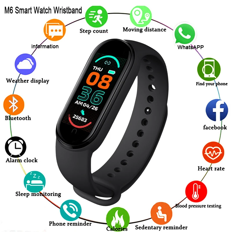 M6 Smart Bracelet Heart Rate Blood Pressure Health Waterproof Smart Watch Fitbit Colorful Screen Sport Wristband Fitness Tracker 